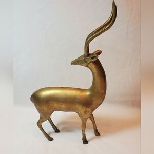 Brass Eland Vtg Retro MCM African Antelope Figurine Great Patina Made In Korea